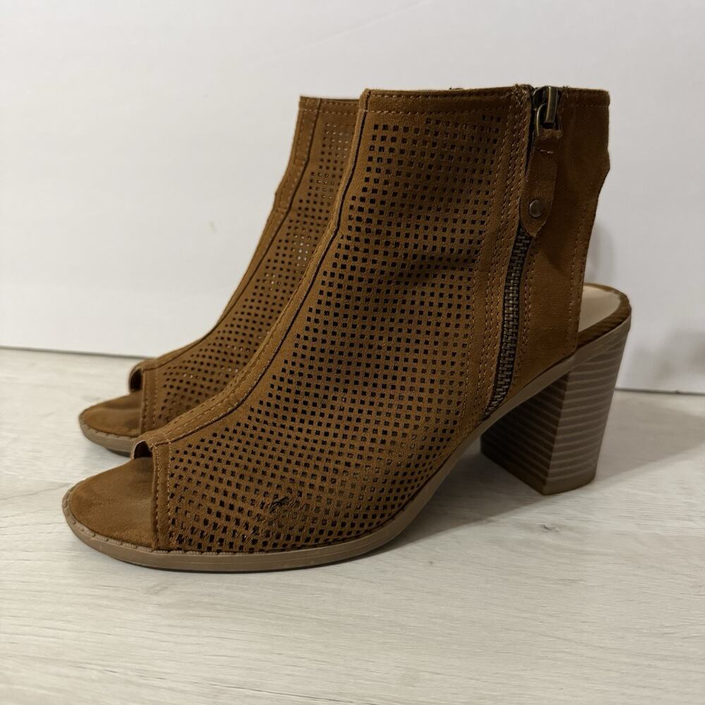 American Rag Cie Brown Open Toe Ankle Booties 3 Inch Heels Women's Size 7.5